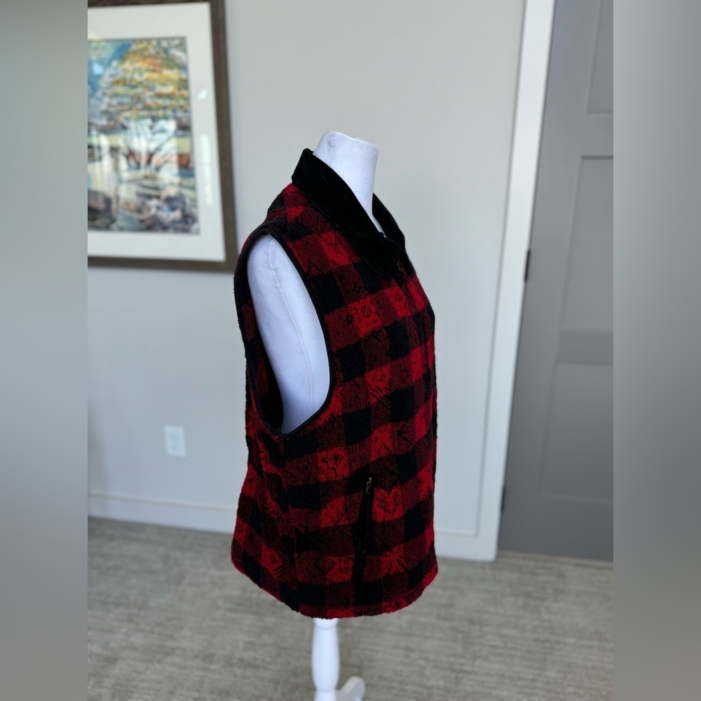 Woolrich Red Black Buffalo Plaid Full Zip Vest Large Pockets Sleeveless - Picture 5 of 9